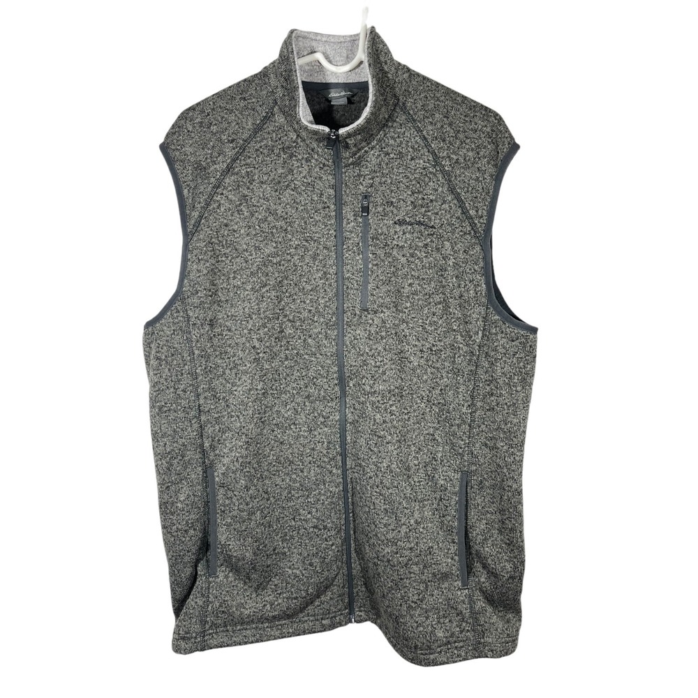 Eddie Bauer Men's Full Zip Sweater Vest Size XL Gray Pockets